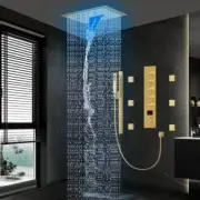 Cranach Wall Bar Shower Kit 15Spray Ceiling Mount Square LedMood Lighting System