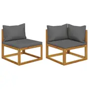 2 Piece Sofa Set with Dark Grey Cushions Solid Acacia Wood vidaXL