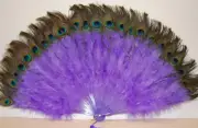 MARABOU FEATHER FAN - LAVENDER / Peacock 24" x 14" Burlesque/Costume/Halloween