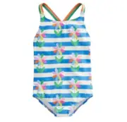 Boden Girls Crossback Stripe Daisy Smiley Floral Printed Swimsuit Size 13-14