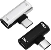 Be In Your Mind 2Pcs Dual Type C Splitter Adapter USB-C Charging/Calling/Remote/Music 2 in 1 Converter Compatible With Huawei, Honor, Xiaomi (Black + Silver)