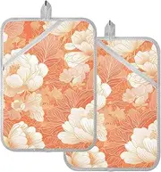 Pot Holder for Kitchen Heat Resistant Chinese Style Floral Peach Gold Potholders for Kitchens with Pocket Kitchen Hot Pads Oven Mitts 2 Pack
