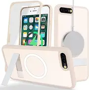 Cavor for iPhone 7 Plus Case iPhone 8 Plus Case Full Body Protective Case with Kickstand and Built-in Screen Protector Clear TPU PC Bumper Support Magsafe Charging Shockproof Phone Cover-Off-White
