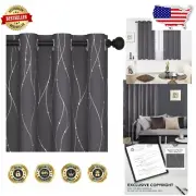 Superior Blackout Curtains - Thermal Insulated Silver Wave Drapes, 2 Panels Set