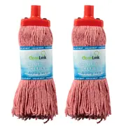 2x Cleanlink 400g Fibre Mop Head Replacement/Refill Home/ Commercial Cleaner Red