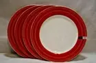 Ciroa Mila Red & White Circular Bands 11" Dinner Plates Set of Four New