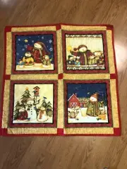 hand stitched quilt quilted wall hanging Holiday Country Farm Snowmen