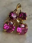 Natural Pink Ruby 2.55 Carats & Swarovski Crystal Drop Down Gold Plated Earrings