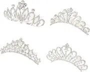 [BIUDECO] Girls Headpiece Pearl Tiara Set 4pcs Girls Crown Rhinestone Pearl Decor for Birthday Parties