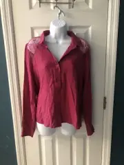 Pink Button Up Collared Blouse Lace Open Back