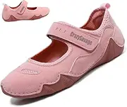 [CrazySavage] Women's Casual Breathable Flat Mary Jane Sneakers Adjustable Hook&Loop Walking Nurse Dress Shoes Closed Round Toe Lightweight Slip On Orthotic Working Shoe