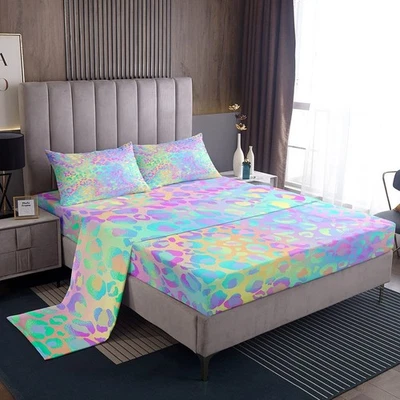 Feelyou Girls Colorful Leopard Bed Sheets Safari Cheetah Print Sheet Set Mode...