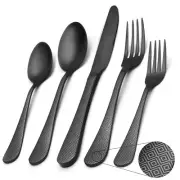 Matte Black Silverware Set , Satin Finish 20-Piece Stainless Steel Flatware S...