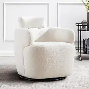 obmedin Swivel Accent Barrel Chair, 360°Small Boucle Round Modern Armchair, Tufted Upholstered Single Sofa Chair, for Bedroom Living Room Office, Teddy Sherpa Ivory