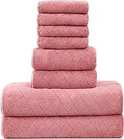 YURIRIA 8PCS Bath Towels Ultra Soft Microfiber Towel for Bath, Hotel, Home, Pool, Gym Water Absorbent Bathroom Towels Set(Pink)