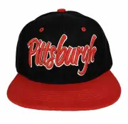 Pittsburgh Flat Bill Snap Back Ball Cap Embroidered Adjustable Had Black & Red