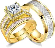 [CEJUG] 18K Gold Plated Wedding Bands Sets for Him and Her Wedding Rings Engagement Ring Bridal Ring Women Matching Men's CZ Titanium Band