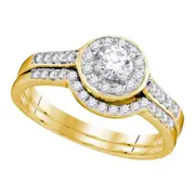 14k Yellow Gold Diamond Round Halo Bridal Wedding Ring Set 1/2 Cttw
