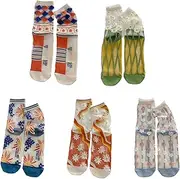 [Geardeangloow] 5pair Japanese Style Floral Tube Socks Breathable And Snag-Resistant Often Used For Cute And Feminine Outfits Cute Socks AssortedColor