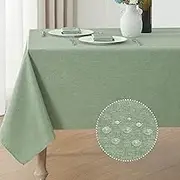 Veblandy Rectangle Tablecloth Linen Textured Waterproof & Stain Resistant Table Cloth Wrinkle Free Decorative Fabric Farmhouse Table Cover for Dining/Party/Buffet/Wedding, 52 x 70 Inch, Sage Green