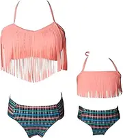 [KABETY] Girls Swimsuit Two Pieces Bikini Set, Orange Tassel, 10 Years
