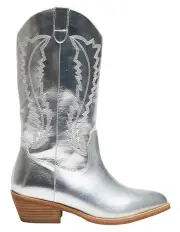 [Ravella] Cowboy Western Boots in Silver Metallic