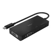 Belkin USB-C to Multiport Adapter with HDMI, VGA, DisplayPort, and DVI ports. Supports video resolutions- up to 4Kx2K60Hz [AVC003BTBK]
