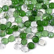 LUEYAO Flat Glass Marbles 1LB Mixed Color for Vase Fillers Mixed Colour Stone for Garden Decoration Craft Fish Tank (Transparent, Dark Green, Light Green)