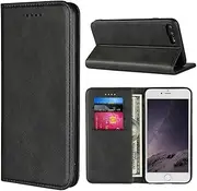 Cavor for iPhone 8 Plus Case,iPhone 7 Plus Case,Cowhide Pattern PU Leather Book Wallet Magnetic Kickstand Flip Cover Phone Cases with Card Slots(5.5")-Black