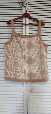 Nine West Women's Knit Cami Tank Top Tan White Snake Print Sz 2X