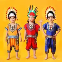 在飛比找蝦皮購物優惠-兒童非洲鼓表演服男女民族風幼兒手鼓表演服裝印第安人舞蹈服