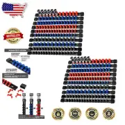 Versatile Socket Holder Kit - 18 Clips for SAE and Metric Tools in Red and Blue