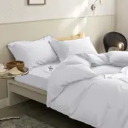 Premium 1000TC Bamboo Blend Fitted Flat Sheet Pillowcases Bedding Set 5 sizes(Single, Double, Queen, King, King Single)-White