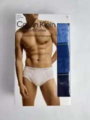 3 Pack Calvin Klein Men's Classic Fit Hip Brief Cotton Blue S, L, XL, 2XL