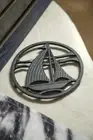 Sailboat Boat Nautical Cast Iron Pot Holder Trivet 6.75" D
