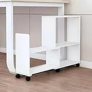 Bookcase, Computer Desk Organiser Shelf, Office Storage Cart, Wooden Desk Cart with Wheels, Wood File Cabinet, Bookshelf A105 (White, 80X17X50CM)