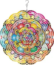 Outdoor Art Hanging Wind Spinner 10 inch 3D Stainless Steel Laser Cut Metal Geometric Kinetic Spinners Suncatcher for Patio Home Wall Garden Yard Art Christmas Decorations (Pattern-10)