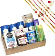 Jaiccha Ghasitaram Rakhi Gifts for Brothers Big Jute Basket/Tray of 21 Goodies with 5 rakhis