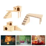 Wooden Hamster Platform with Ladder Hut Cage Accessory for Mouse Chinchilla