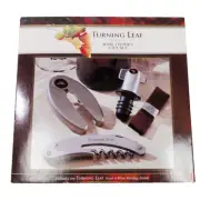 Wine Lovers Gift Set ~ Corkscrew Stopper Foil Cutter Drip Collar ~ Turning Leaf