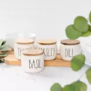 Rae Dunn Artisan Pinch Spice Jars with Wooden Lid, Set of 4