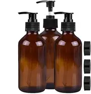 500ml Amber Glass Lotions Pump Bottles, Lotion Locking Pump Dispensers Refillable Containers, for Shampoo, Essential Oils, Cleaning Products, Lotions(3 Pcs)