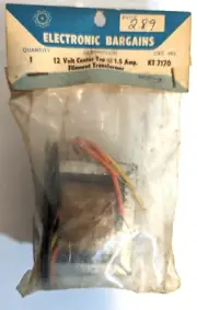 Electronic Bargains 12 Volt VC Center Tat at 1.5 Amp Filament Transformer NOS