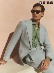 Reiss Ocean Green Warner Linen Single-Breasted Suit Blazer Slim-Fit (AV5095) | $610