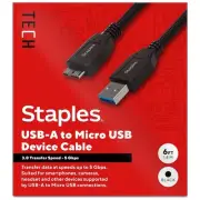 Staples TECH 6 ft. USB-A to Micro USB Type B Cable Male to Male Black (ST62441)