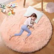 PAGISOFE 5 x 5 ft Area Rug, Pink Round Rug, Circle Rugs for Girls Bedroom,