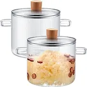 Sabary 2 Pcs Glass Pots for Cooking with Lids Simmer Pots Glass Saucepan Stovetop Pots Heat Resistant Borosilicate Glass Cookware for Soup Milk Pasta Noodle(54 oz)
