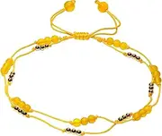 [Xfoxstal] Layered Yellow Agate Beaded Anklet Wealth Adjustable Handmade Boho Anklets for Women Summer Beach Foot Jewelry Good Luck, Medium, Stone, Agate