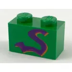 【二手】LEGO 樂高 零件 3004PX5 綠色 1X2 印刷 紫色蛇 哈利波特