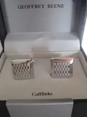 New Silver-Tone Geoffrey Beene Cufflinks, Checkerboard Design, $35 Retail